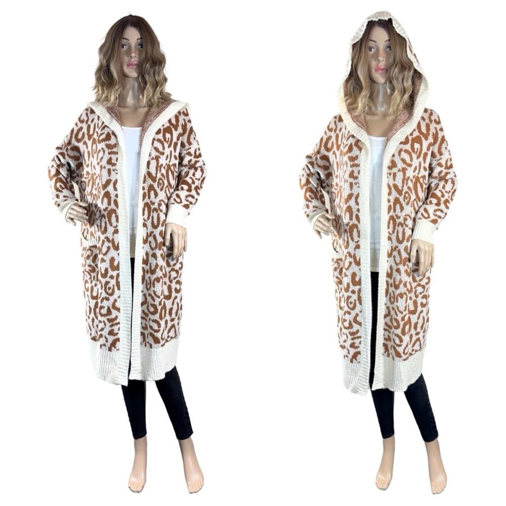Very J Cheetah Hooded Cardigan Sweater SZ M - Picture 3 of 10